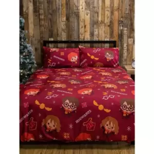 image of Charming Christmas Duvet Cover Set (Double) (Maroon/White/Yellow) - Maroon/White/Yellow - Harry Potter