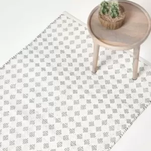 Image of White Geometric Black Diamond Chindi Rug, 90 x 150cm - White - White - Homescapes