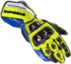 Image of Spidi Carbo Track Evo Motorcycle Gloves, blue-yellow, Size 2XL, blue-yellow, Size 2XL