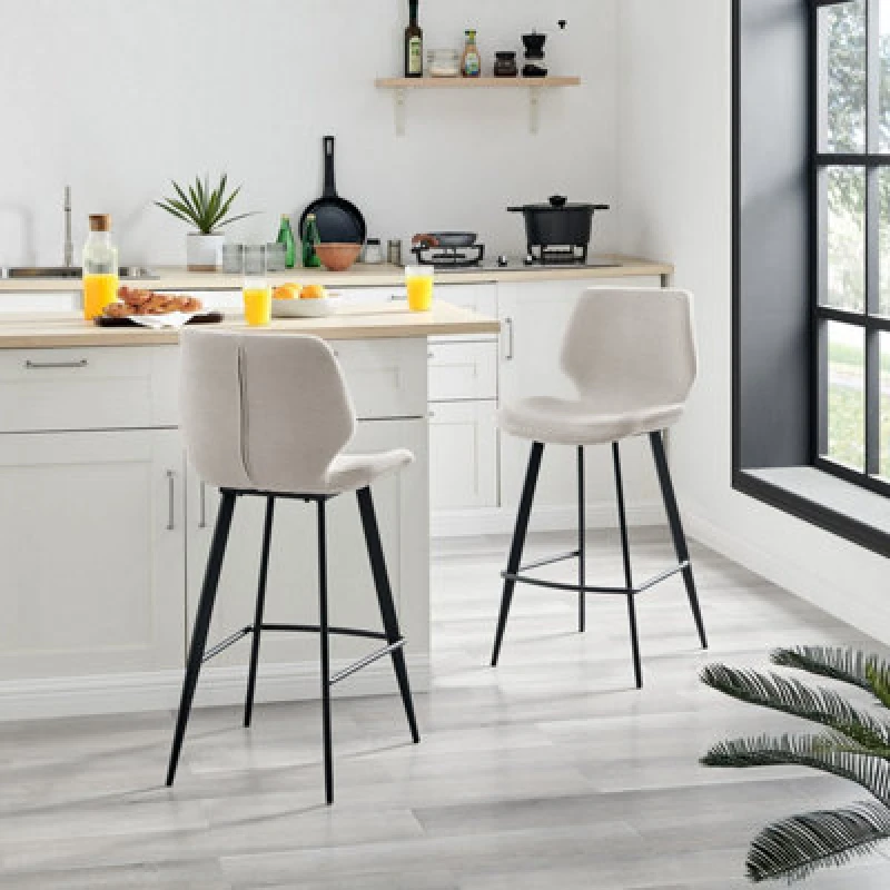 Image of FurnitureboxUK FurnitureboxUK Nyla Set of 2 Fabric Black Leg Bar Chair in Cream Cream One Size Unisex 5056542696374