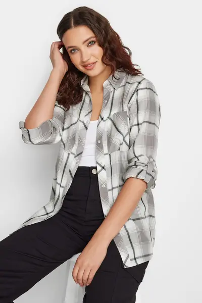 Long Tall Sally Tall Check Shirt Grey