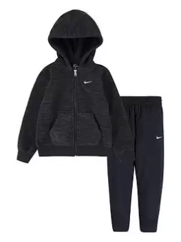 image of Boys, Nike Space Dyed Fz + Jogger Set, Black/Green, Size 3-4 Years