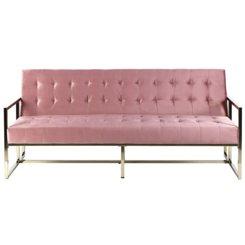 Image of Beliani Sofa Bed 3 Seater Marstal Velvet Pink