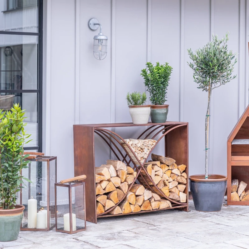 Image of Ivyline Outdoor X Shape Rust Log Storage H88Cm D100Cm