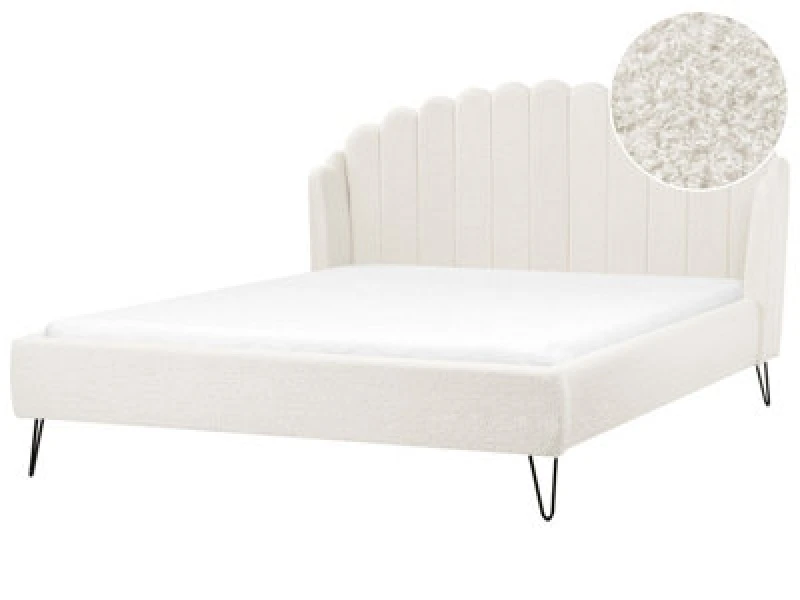 Image of Beliani Bed Boucle Ambillou 180 X 200 Cm (Eu Super King) Off-White