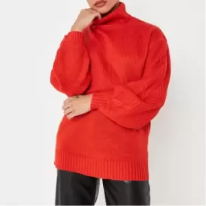 image of Missguided Petiterecycled Cable Sleeve Jumper - Red