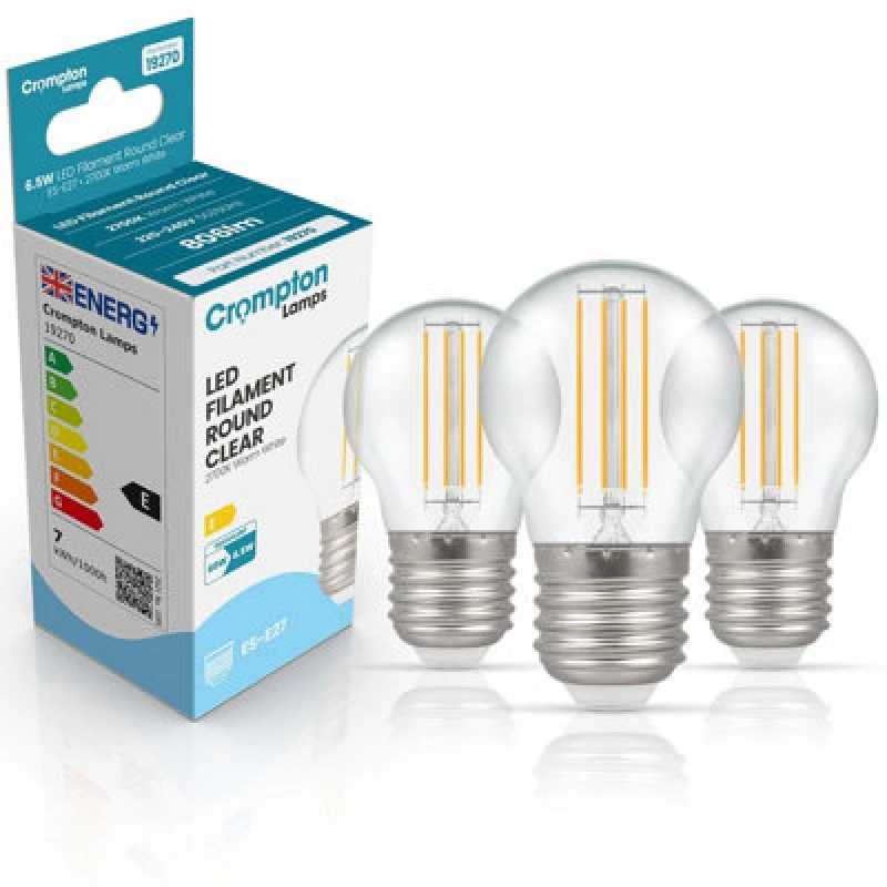 Image of Crompton Lamps LED Golfball 6.5W E27 Dimmable Filament Warm White Clear (60W Eqv)