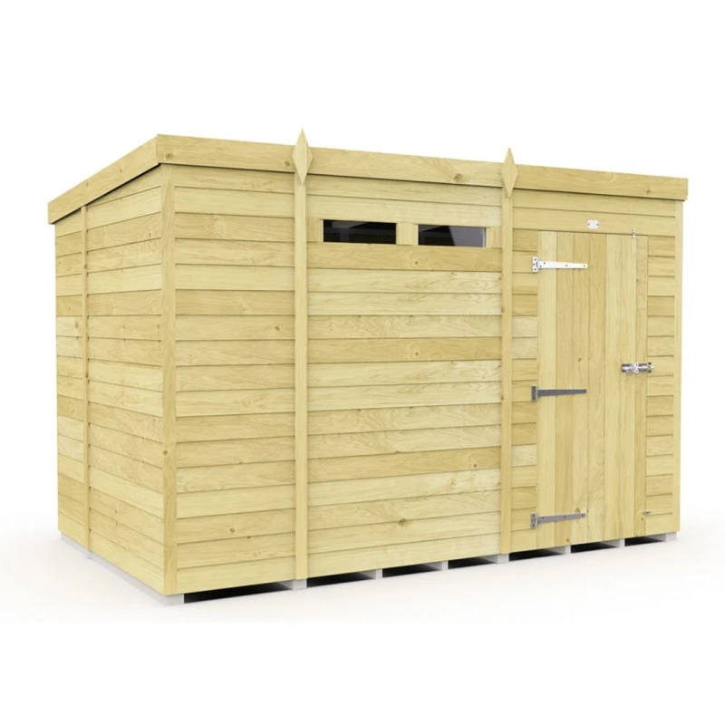Image of Buttercup Farm 10 x 6 Feet Pent Security Shed - Single Door - L178 x W302 x H201cm in Brown Brown Unisex