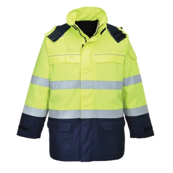 Image of Biz Flame Hi Vis Flame Resistant Multi Arc Jacket Yellow / Navy 2XL