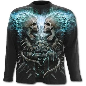 Image of Flaming Spine Allover Mens Large Long Sleeve T-Shirt - Black