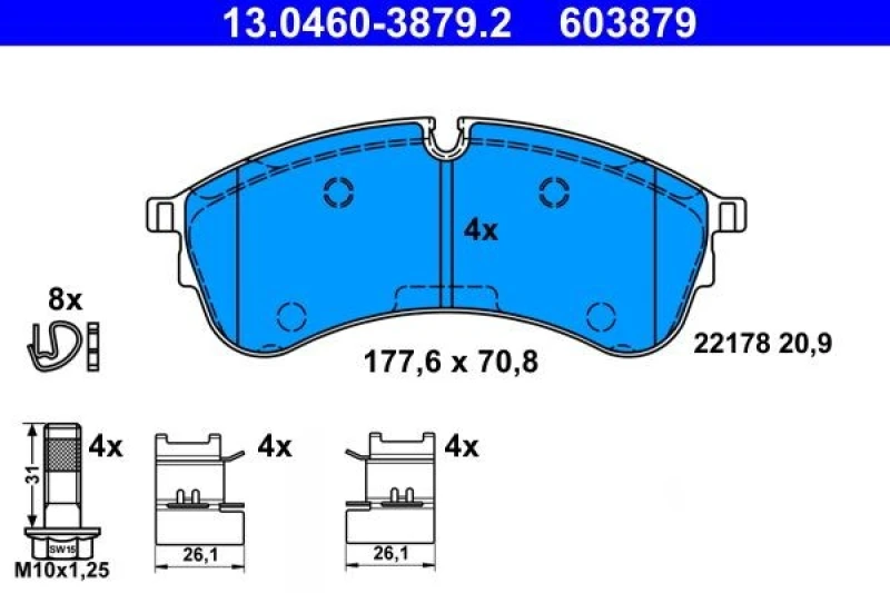 Image of Brake pad set ATE 13.0460-3879.2