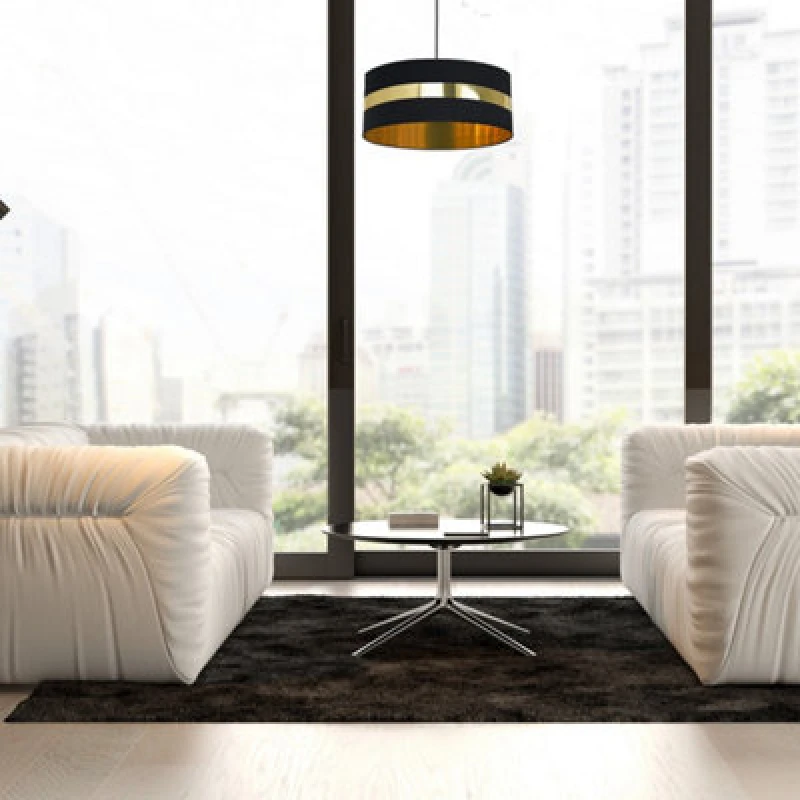 Image of Milagro Palmira Pendant Lamp Black/gold 1Xe27 Hand Made Designer Lamp Crafted From Matt Black Fabric With Luxurious Gold Detail