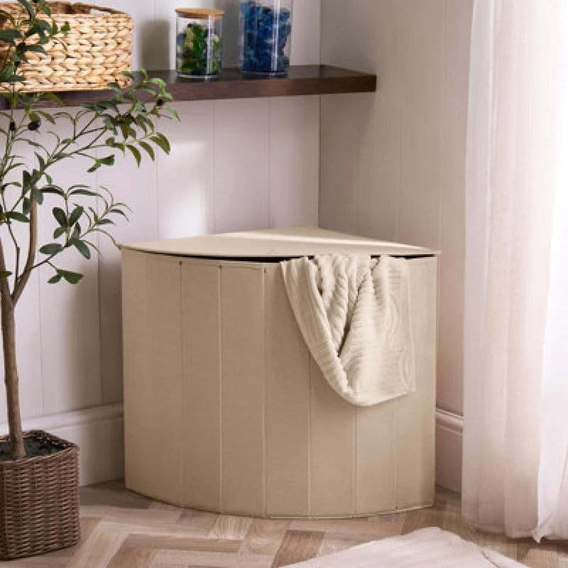 Image of OHS OHS Corner Laundry Basket Foldable Hamper with Lid in Natural Natural One Size Unisex 5027434234752