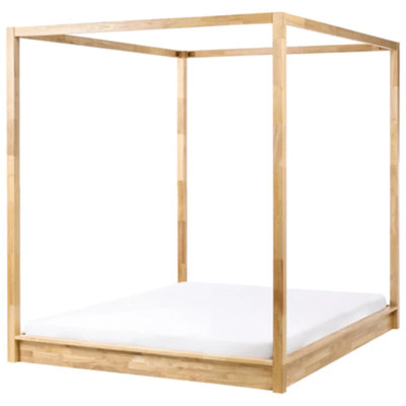 Image of Beliani Four Poster Bed Wood Herliere 160 X 200 Cm (Eu King Size) Light Brown