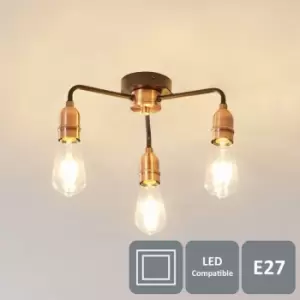 Image of Harper living 3 Light Semi-Flush Ceiling Light, Black and Copper Finish, E27/ES Cap Type - Black and Copper