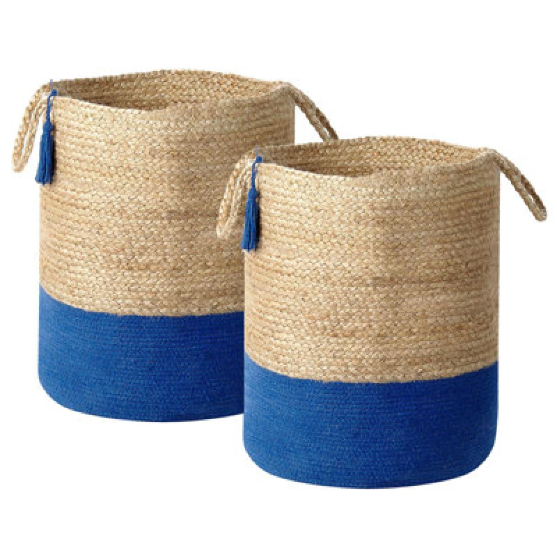 Image of Beliani Set Of 2 Baskets Gajar Jute Navy Blue