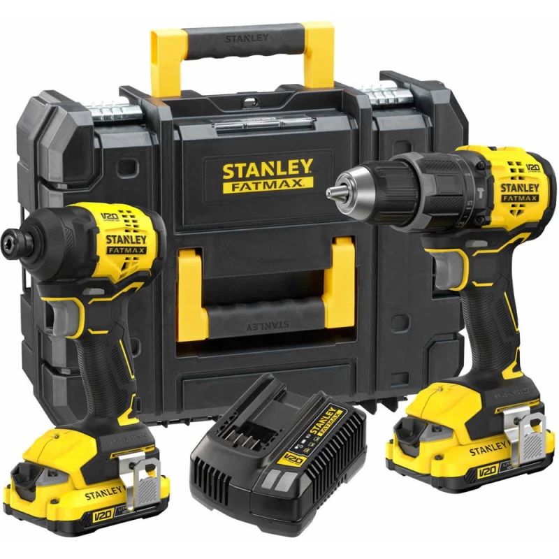 Image of Stanley FatMax V20 2 Piece 18v Cordless Power Tool Kit 2 x 2ah Li-ion Charger Case SFMCK201D2T