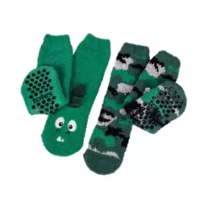 image of totes Toasties Dinosaur Super Soft Kid's Slipper Socks Green