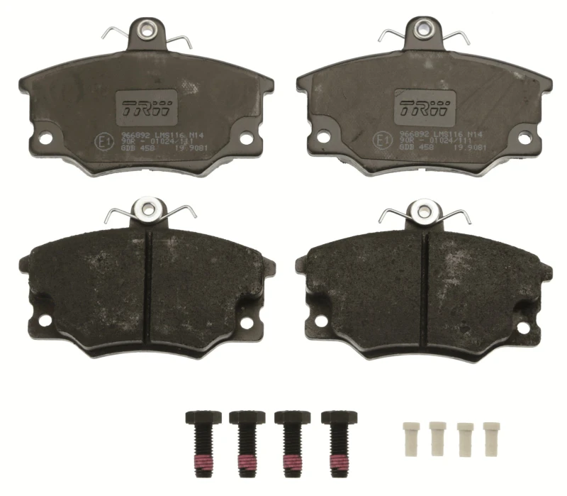 Image of TRW GDB458 Brake pad set with acoustic wear warning, with brake caliper screws Brake Pad Set,disc brake (402)