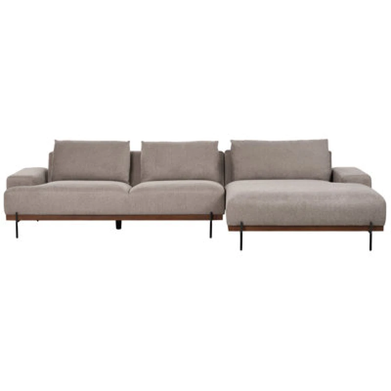 Image of Beliani Corner Sofa 3 Seater Mariferd Fabric Light Brown Left Hand