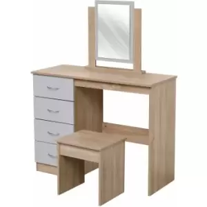 image of Dressing Table and Stool Set with 4 Drawers and Mirror Dresser Set Makeup Desk Bedroom,100x40.5x126.5cm(WxDxH) - Grey+Oak - Hmd Furniture