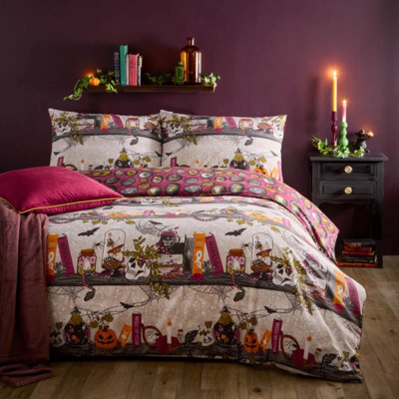 Image of Furn. Witchy Tales Printed Reversible Duvet Cover Set, Super King, Multicolour