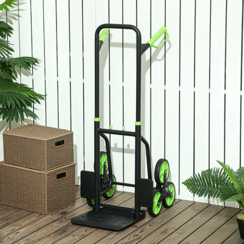 Image of DURHAND Climbing Stairs Trolley Hand Trucks 6-Wheels Foldable Load Cart Steel, Green B71-029V00GN