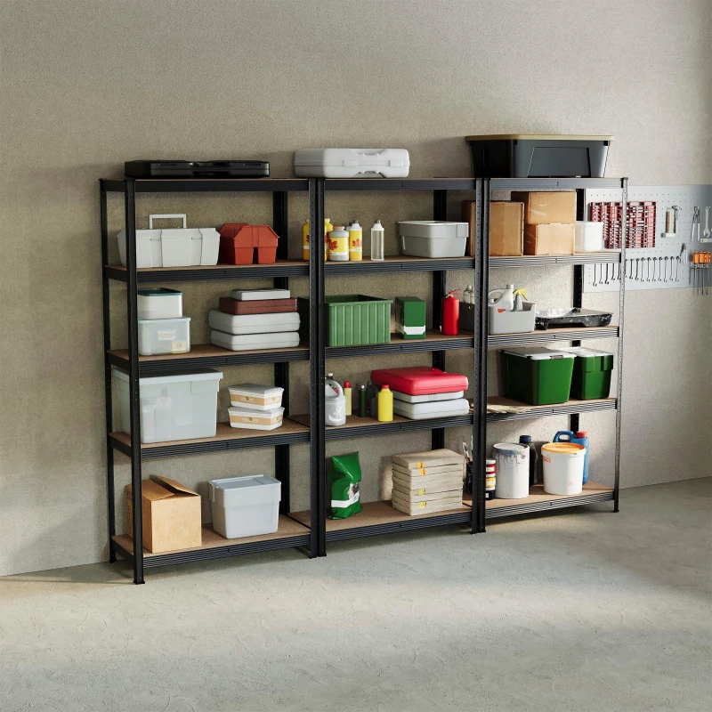 Image of Lassic 5 Tier Heavy Duty Steel Garage Shelving - 3 Bay Black unisex 5 Tier