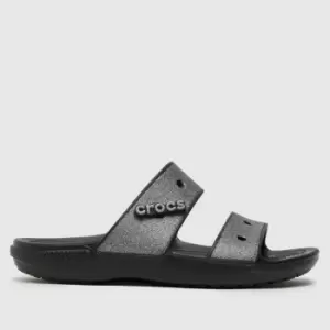 image of Crocs Black & Silver Glitter 2 Strap Sandals