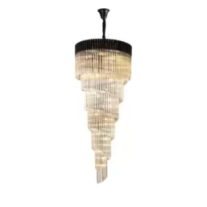 Image of Poland Ceiling Pendant Round 7 Tier 31 Light E14, Matt Black, Cognac Sculpted Glass