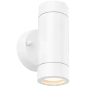 image of Up & Down Twin Outdoor IP44 Wall Light - 2 x 7W GU10 LED - Gloss White & Glass