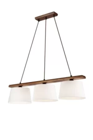 image of Aida Bar Pendant Ceiling Light With Fabric Shade Walnut Oak, 3x E27