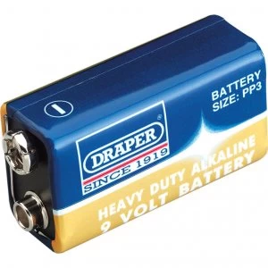 Image of Draper Heavy Duty 9V PP3 Alkaline Battery Pack of 1