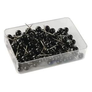 image of Map Pins Black 4.5mm Spherical Plastic Heads Pack of 100 26891