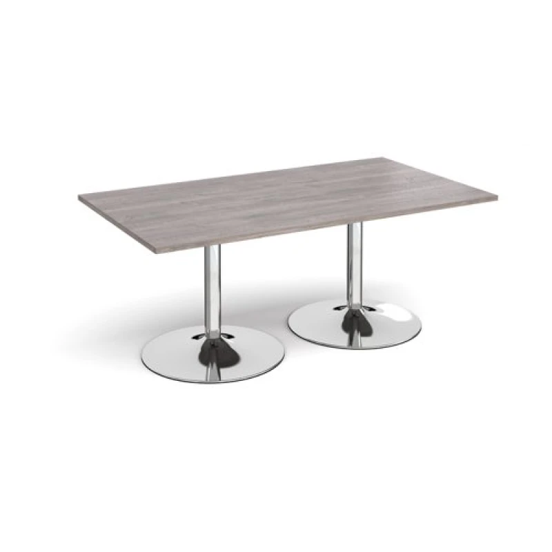 Image of Trumpet Base Rectangular Office Boardroom Table - Grey Oak - Chrome Base - W1800mm