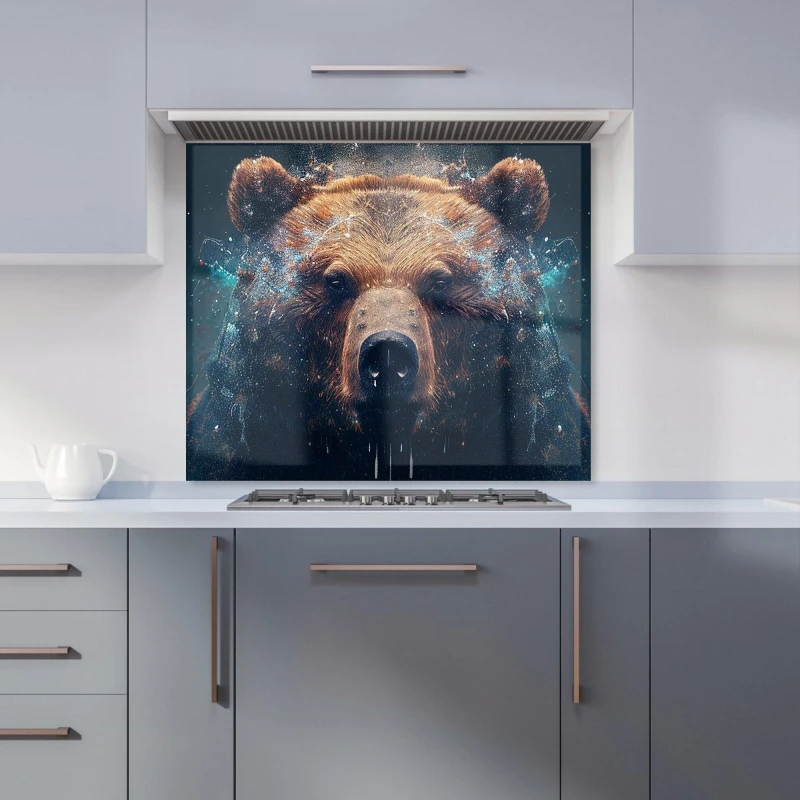 Image of Warren Reed - Designer Brown Bear Face Splashart Kitchen Splashback Size: 700mm x 650mm Brown Unisex 700mm x 650mm