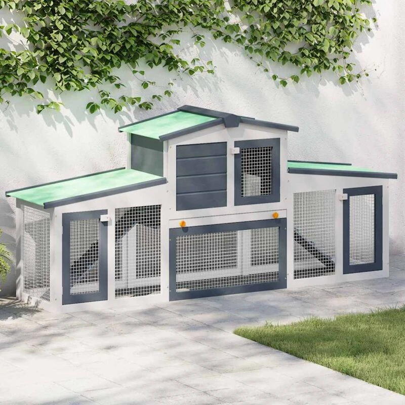 Image of VIDAXL Outdoor Large Rabbit Hutch Grey and White 201x45x85cm Wood Vidaxl 8719883737669