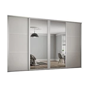 image of Spacepro 610mm White Shaker frame 3 panel & 2x Single panel Mirror Sliding Wardrobe Door Kit