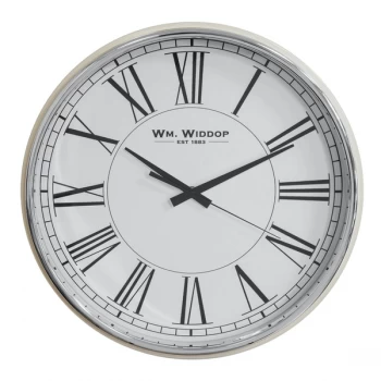 image of WILLIAM WIDDOP White & Chrome Gloss Metal Wall Clock - 40cm