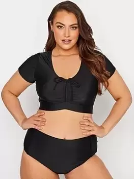 Image of Yours Clothing Ruched Bikini Crop Top - Black, Size 18, Women