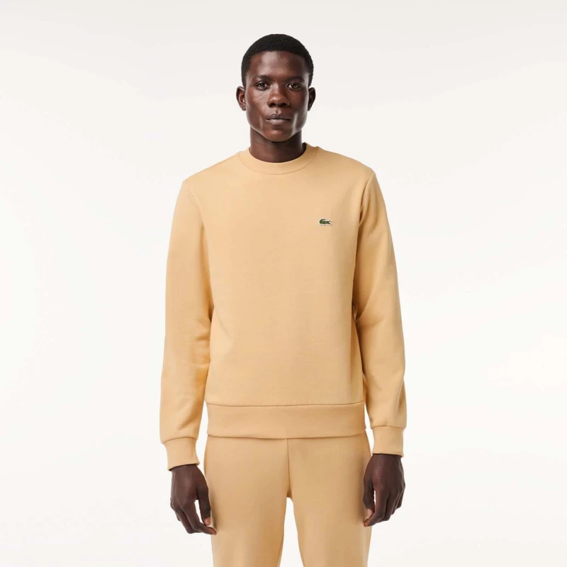 Image of Lacoste Fleece Crewneck Sweatshirt - Beige Beige XS