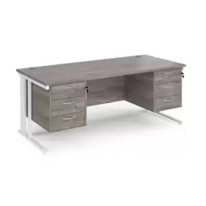 image of Maestro 25 straight desk 1800mm x 800mm with two x 3 drawer pedestals - white cable managed leg frame and grey oak top