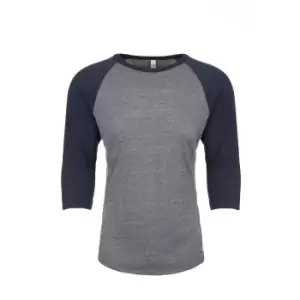 Image of Next Level Adults Unisex Tri-Blend 3/4 Sleeve Raglan T-Shirt (XS) (Vintage Navy/Premium Heather)