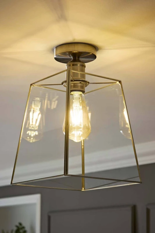 Image of ValueLights Susie Glass Lantern Lamp Shade Flush Ceiling Fitting Light in Silver Silver Unisex
