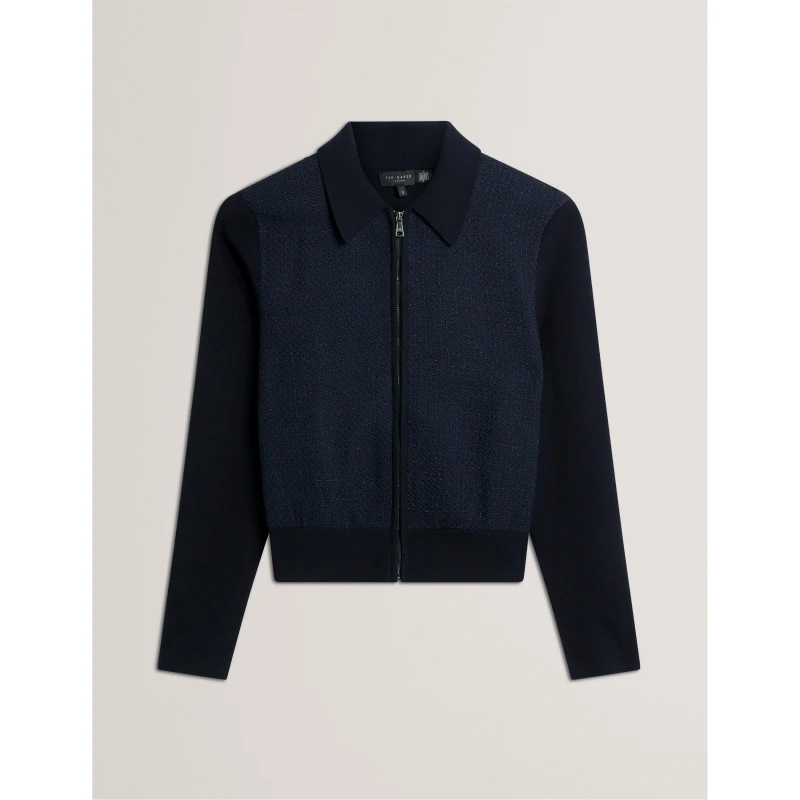 Image of Ted Baker Womens Knitted Zipped Cardigan Navy female 8 (XS)