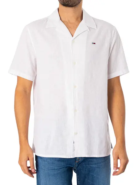 Image of Tommy Jeans Linen Blend Camp Shortsleeved Shirt White L