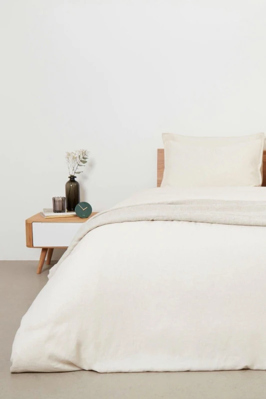 Image of Panda London Panda Bamboo & French Linen Fitted Sheet in Beige Size: Super King Beige Unisex Super King