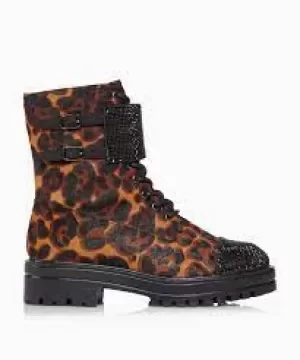 Image of Dune Leopard Leather 'Peach' Block Heel Biker Boots - 3 - multicoloured