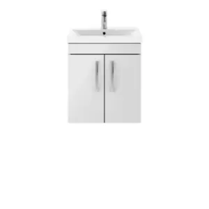 image of Nuie Athena 500 Wall Hung 2-door Vanity & Mid-edge Basin - Gloss Grey Mist