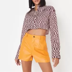 image of Missguided Faux Leather Shorts - Orange